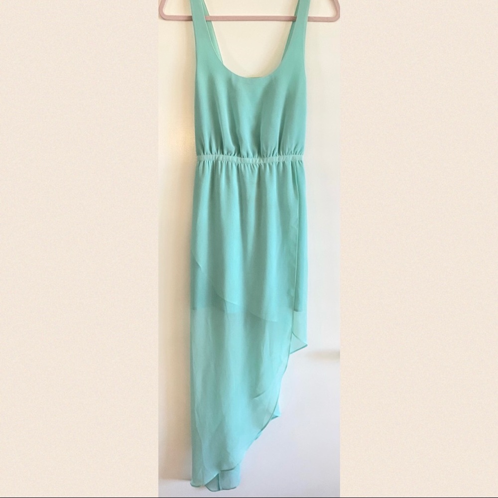 Silence + Noise | Turquoise Blue Sheer Asymmetric Dress, size Small